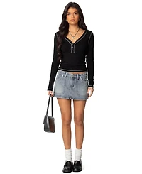Edikted Womens Yael Contrast Stitch Henley Top