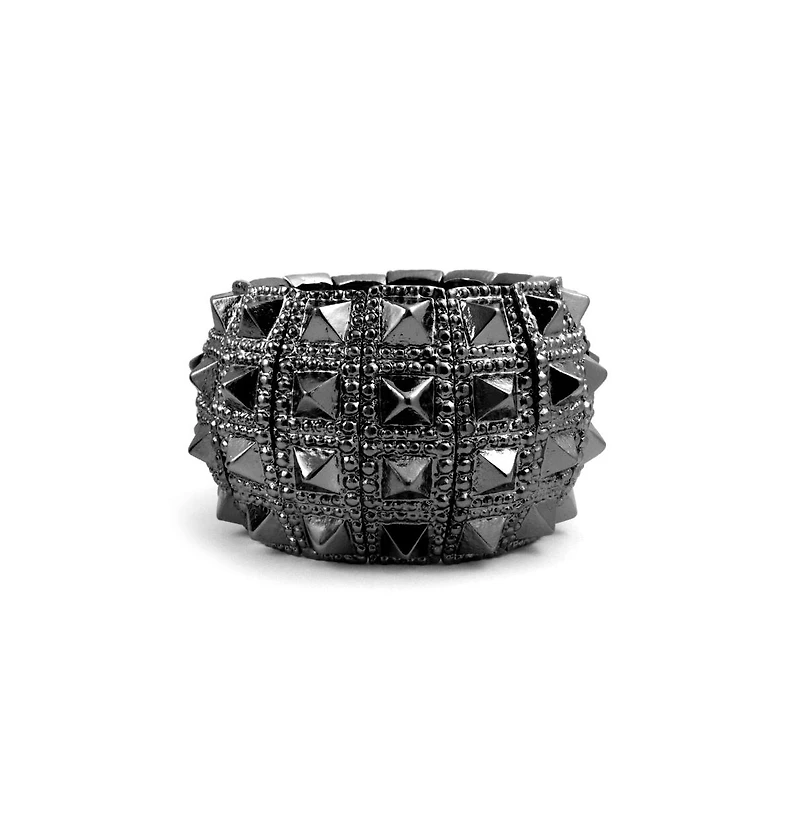 Bling Jewelry Black Grey Goth Biker Stretch Bracelet - Wide Cuff Punk Rock Jewelry