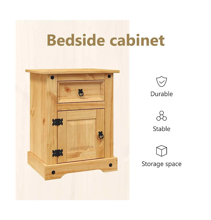 Bedside Cabinet Brown Solid pinewood Medium Bedside Cabinet