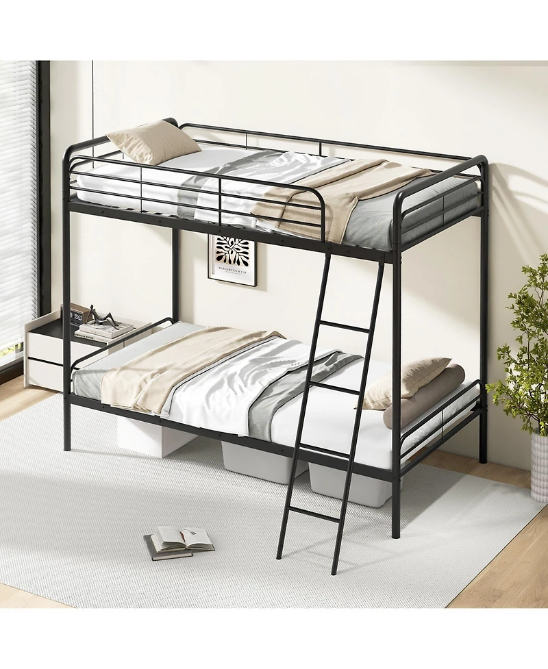 Space-Saving Heavy Duty Metal Bunk Bed with Built-In Ladder