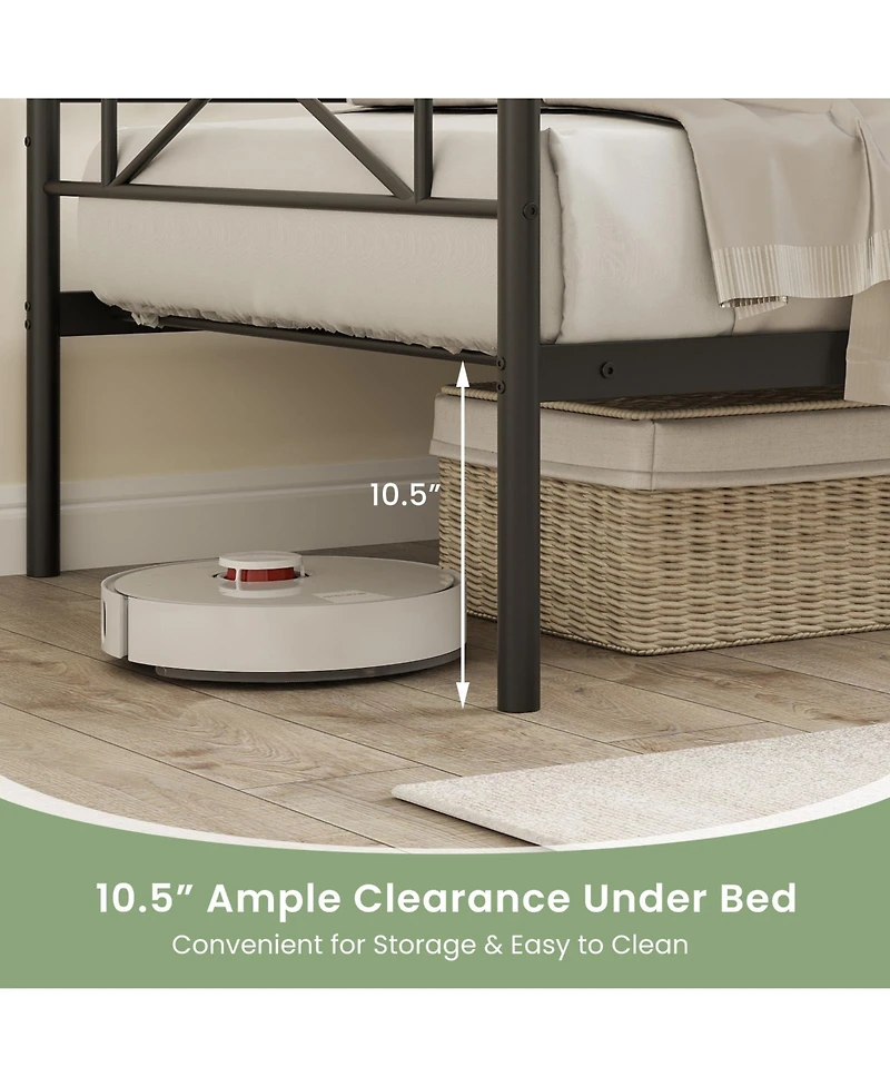 Platform Bed with Heavy-duty Metal Slat Support