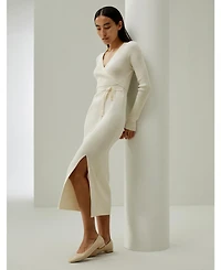 Lilysilk Women's Elegant Wrap-Front Silk Knit Dress