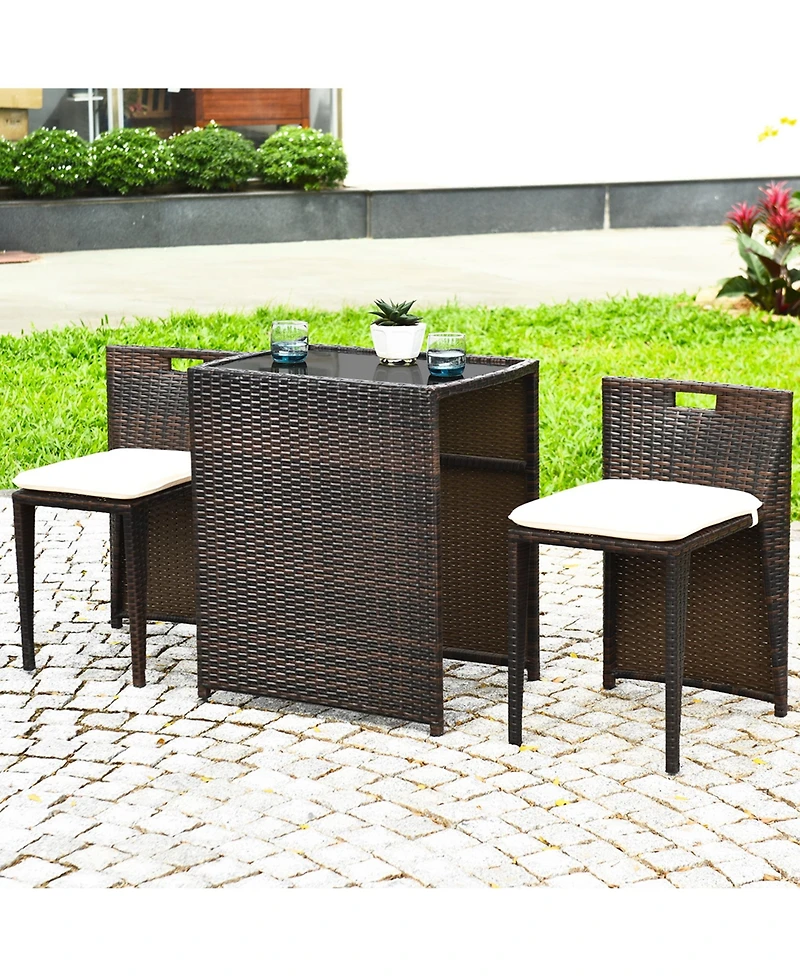 Gymax 3 Pcs Cushioned Wicker Patio Furniture Set Seat Sofa Outdoor No Assembly