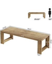 Tribesigns 86.61-Inch Dining Table for 6-8, Farmhouse Narrow Kitchen Table with Wood Pedestal Base, Extra Long Rectangular Dinner Table, Natural Oak