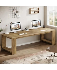 Tribesigns 2 Person Desk, 86.6 Inches Extra Long Desk, Double Computer Writing Table, All Wood Large Desks Workstation for Home Office, Natural Oak