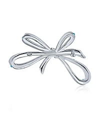 Bling Jewelry Blue Crystal Statement Ribbon Bow Brooch Pin Silver Plated