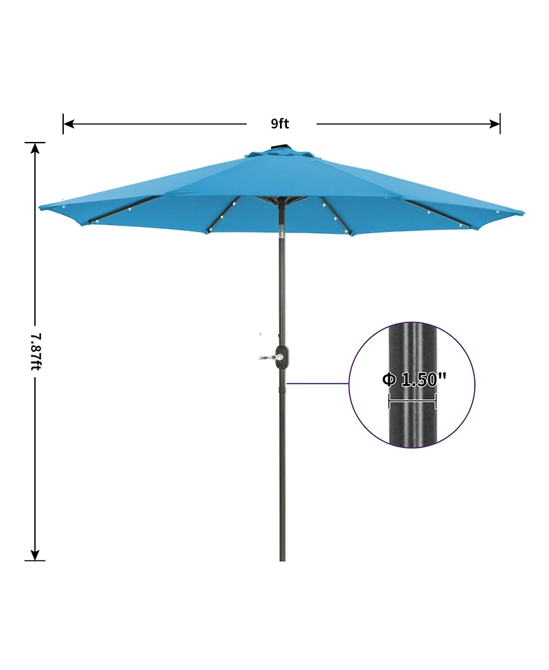 9 ft Patio Umbrella Outdoor Market 32 Led Solar with Tilt and Crank (Red)