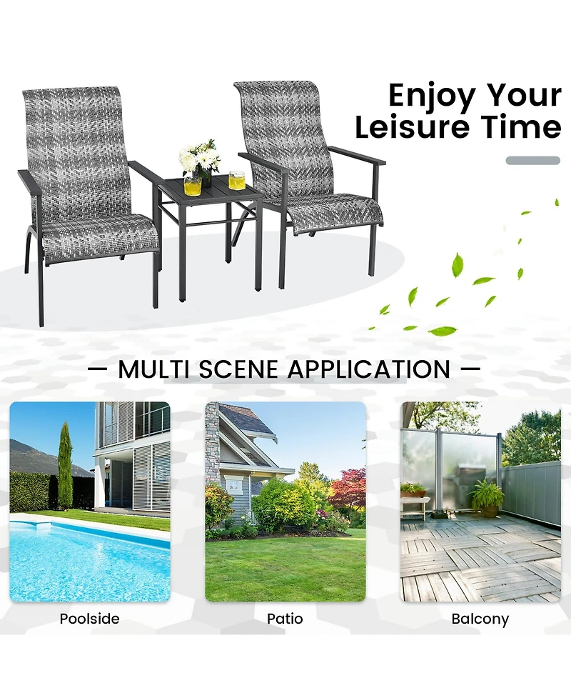 Gymax 3PCS Rattan Bistro Chair Set Patio Furniture Set W/Table