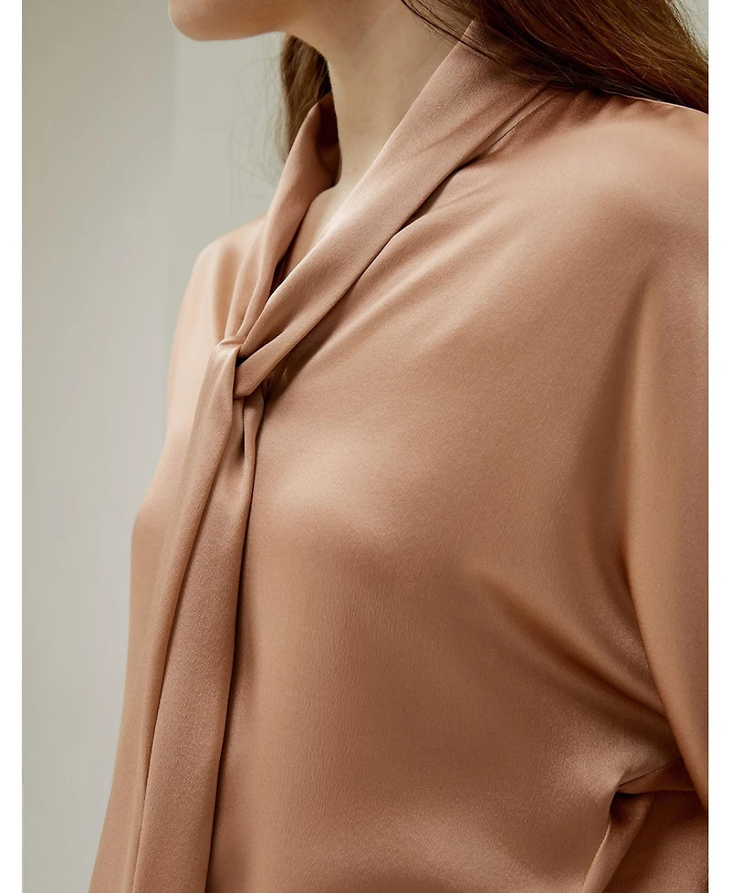Lilysilk Women's Bat Sleeve Silk Top with Adjustable Neck Tie