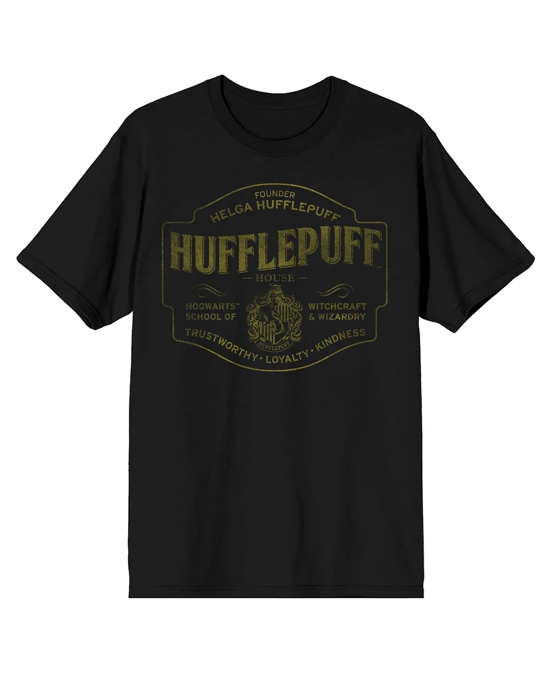 Harry Potter Men's Hufflepuff Hogwarts House Black Graphic Tee-3XL