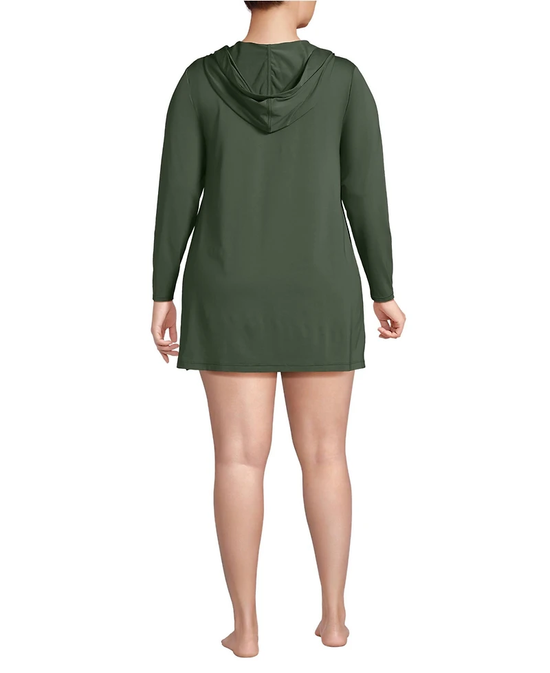 Lands' End Plus SunShade Upf 50 Hooded Mini Swim Cover-Up Dress