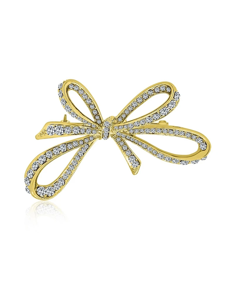 Bling Jewelry Aqua Blue Crystal Statement Ribbon Bow Brooch Pin Gold Silver