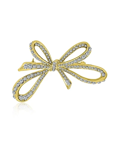 Bling Jewelry Aqua Blue Crystal Statement Ribbon Bow Brooch Pin Gold Silver