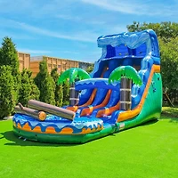 Xjump 17 Tall Jungle Falls Inflatable Dual Lane Water Slide with Detachable Pool, Tall Seating Height, Commercial Grade, Pvc Vinyl, Outdoor Backyard,