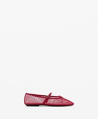 Mango Women's Strap and Buckle Detail Mesh Ballet Flats