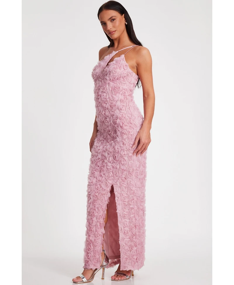 Quiz Women's One Shoulder Cut Out 3D Floral Maxi Dress