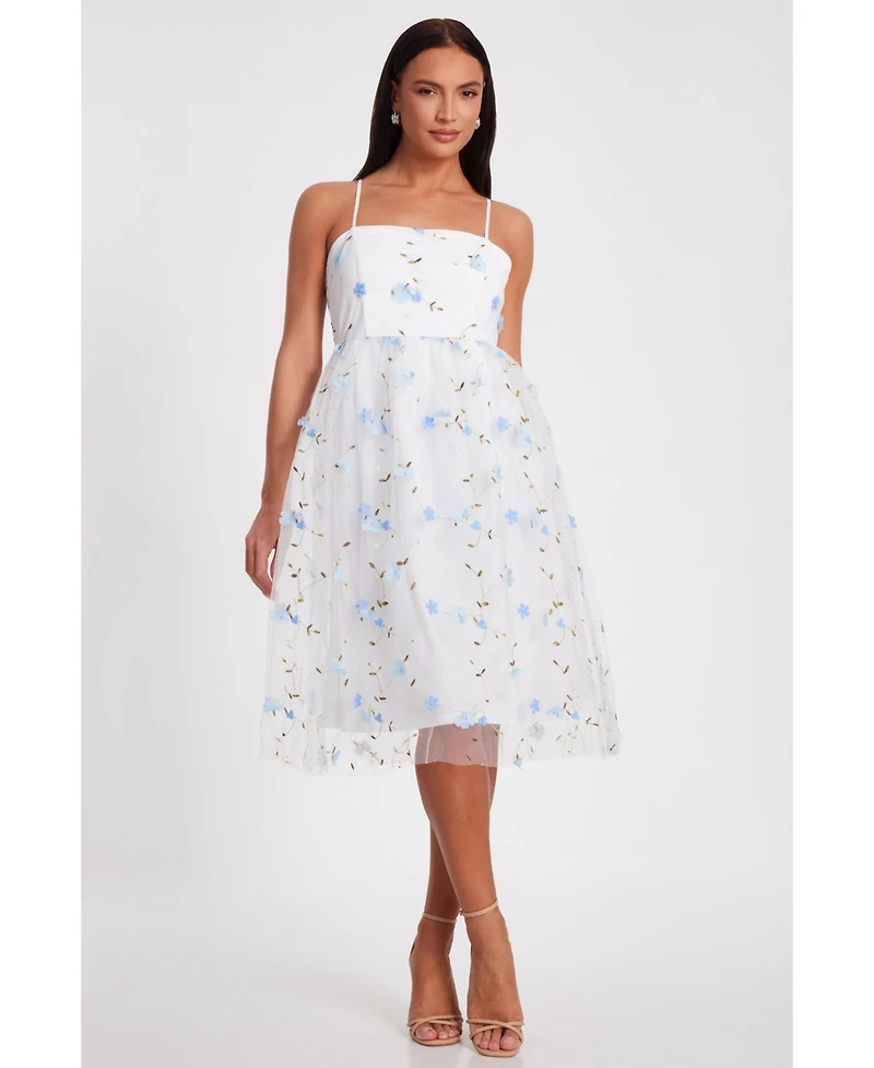Quiz Women's Embroidered Mesh Floral Midi Dress
