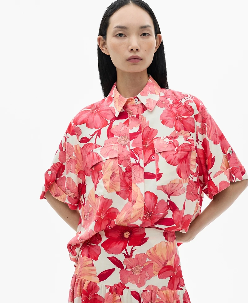 Mango Women's Floral Print Pocket Shirt