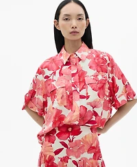 Mango Women's Floral Print Pocket Shirt