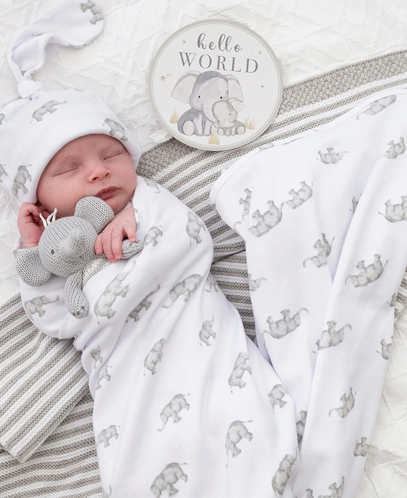 Living Textiles Baby Boys and Girls 3-Piece Elephant Heritage Collection Hello World Gift Set