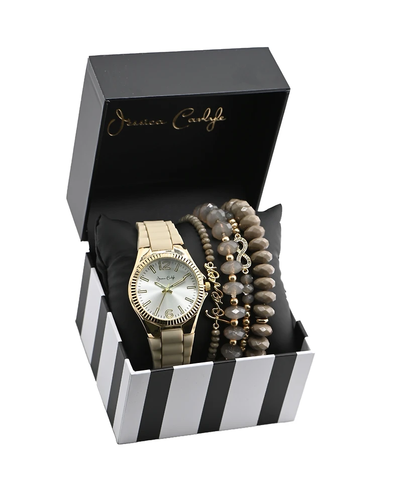 Jessica Carlyle Women's Matte Beige Silicone Strap Analog Watch, 35mm
