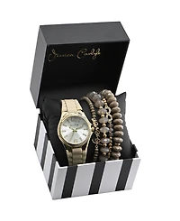Jessica Carlyle Women's Matte Beige Silicone Strap Analog Watch, 35mm