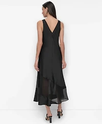 Dkny Women's Sleeveless V-Neck Mesh Panel Dress