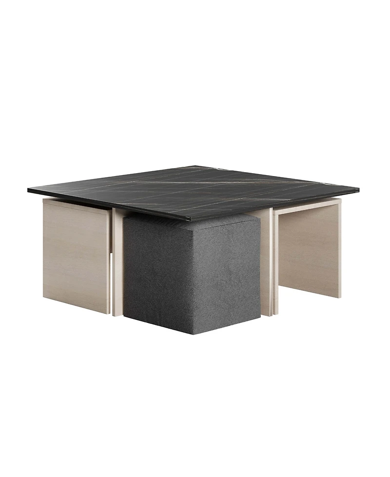 Manhattan Comfort 37.4" Haley Modern Nested Coffee Table and Ottoman Set