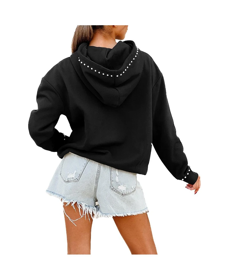 Gameday Couture Women's Black Green Bay Packers Catch the Vibe Studded Pullover Hoodie