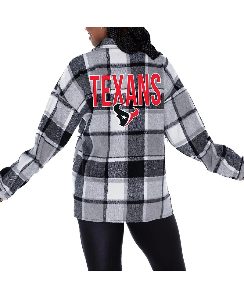 Gameday Couture Women's Gray Houston Texans Fieldside Fun Plaid Button-Up Overshirt