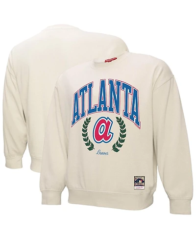 Mitchell & Ness Women's Cream Atlanta Braves Cooperstown Collection Laurel Pullover Sweatshirt