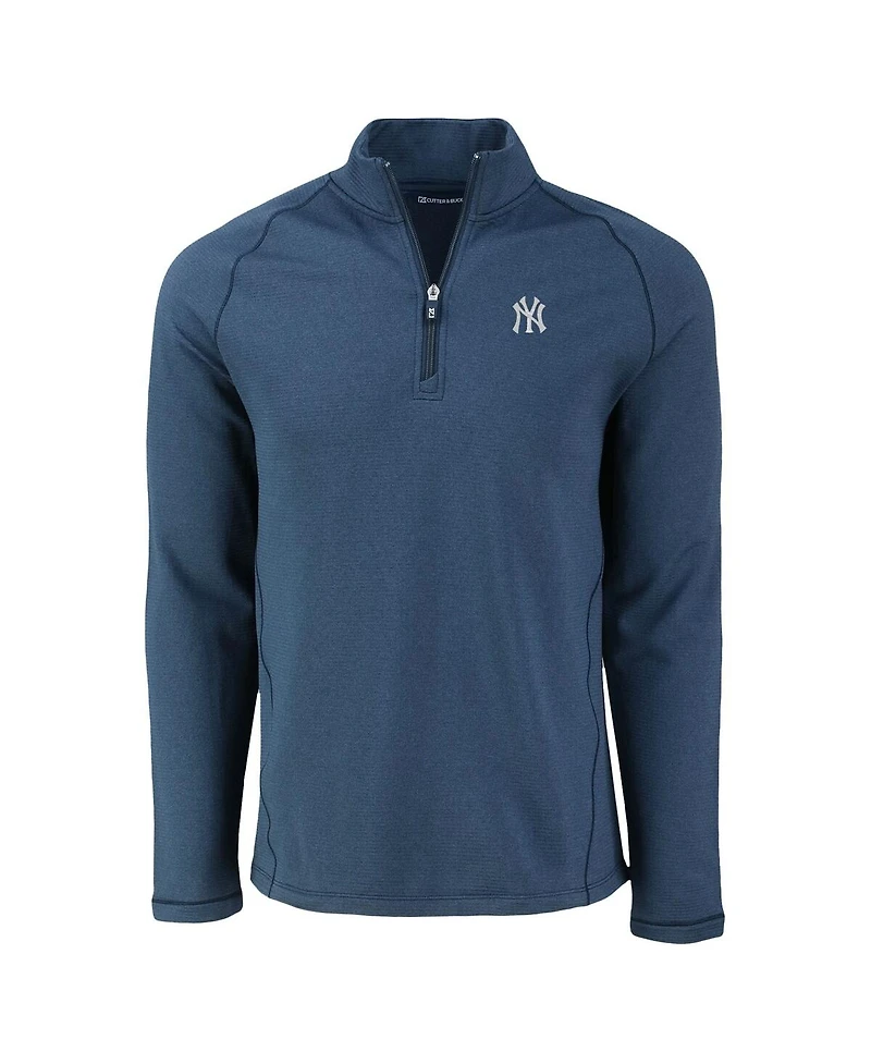 Cutter & Buck Men's Heather Navy New York Yankees Peshastin Eco Fleece Raglan Quarter-Zip Top
