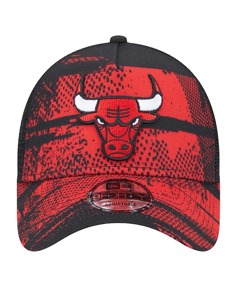 New Era Men's Black/Red Chicago Bulls Tip Off A-Frame Trucker 9FORTY Adjustable Hat