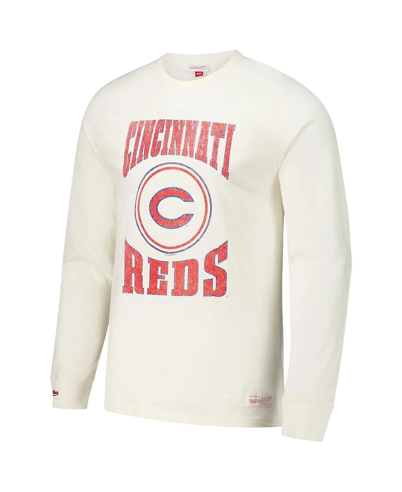Mitchell & Ness Men's Cream Cincinnati Reds Arched Logo Slub Long Sleeve T-Shirt
