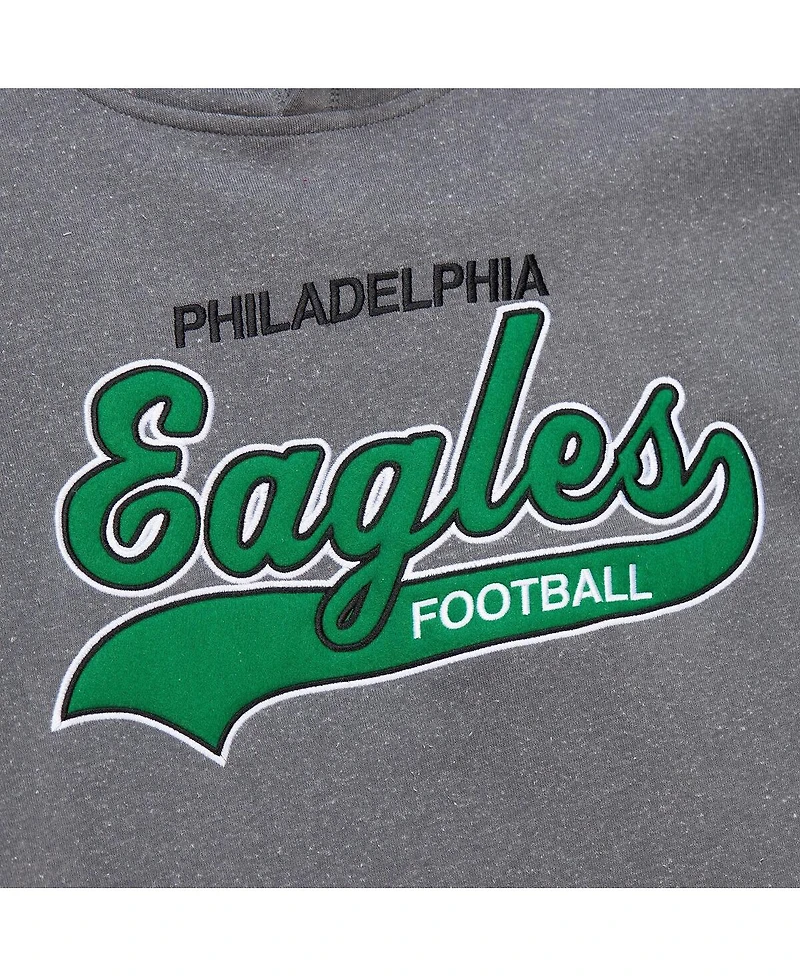 Mitchell & Ness Men's Heather Gray Philadelphia Eagles Vintage Logo Snow Washed Fleece Pullover Hoodie