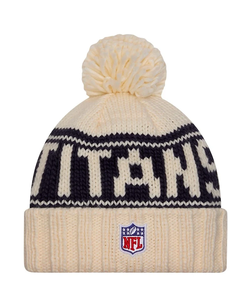 New Era Women's Cream Tennessee Titans 2024 Sideline Cuffed Knit Hat with Pom