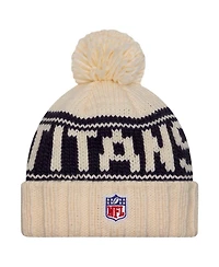 New Era Women's Cream Tennessee Titans 2024 Sideline Cuffed Knit Hat with Pom