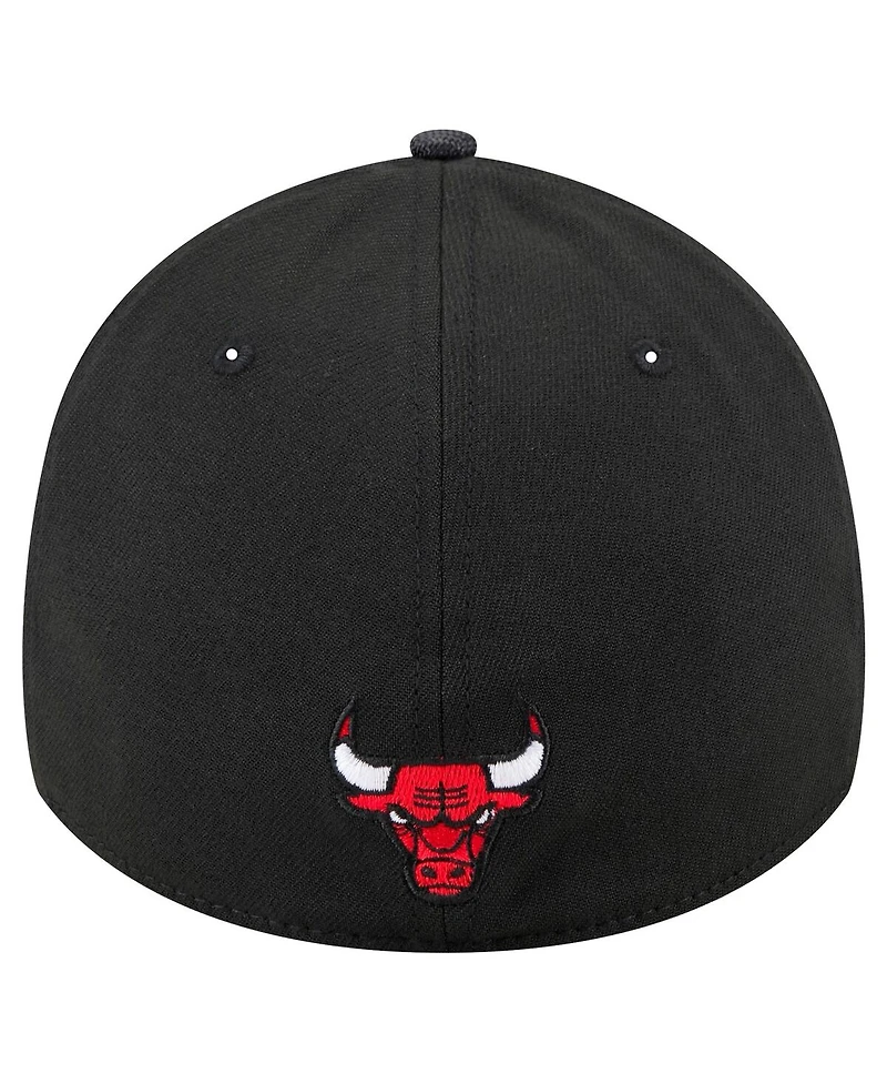 New Era Men's Black Chicago Bulls Sport Night Visor Hit 39THIRTY Flex Hat