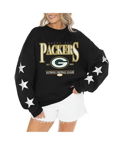 Gameday Couture Women's Black Green Bay Packers Rhinestone Star Sleeve Settle the Score Tri-Blend Pullover