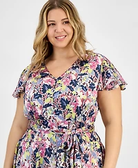 Vince Camuto Plus Size Flutter-Sleeve Belted Dress