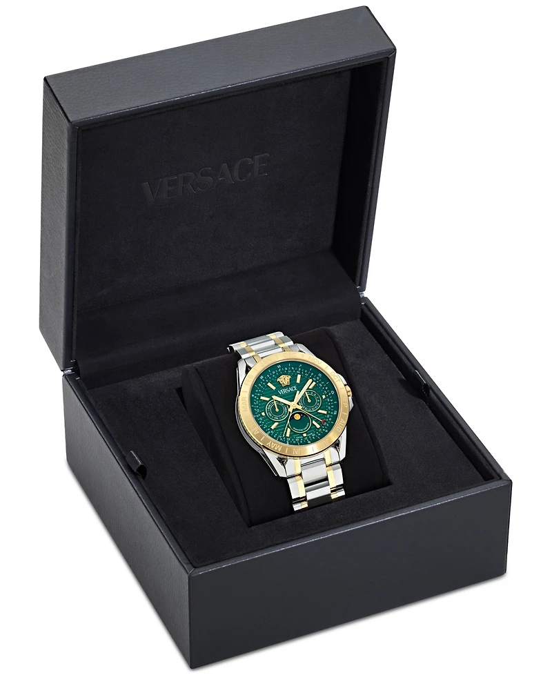 Versace Men's Swiss V-Galaxy Moonphase Two-Tone Stainless Steel Bracelet Watch 43mm