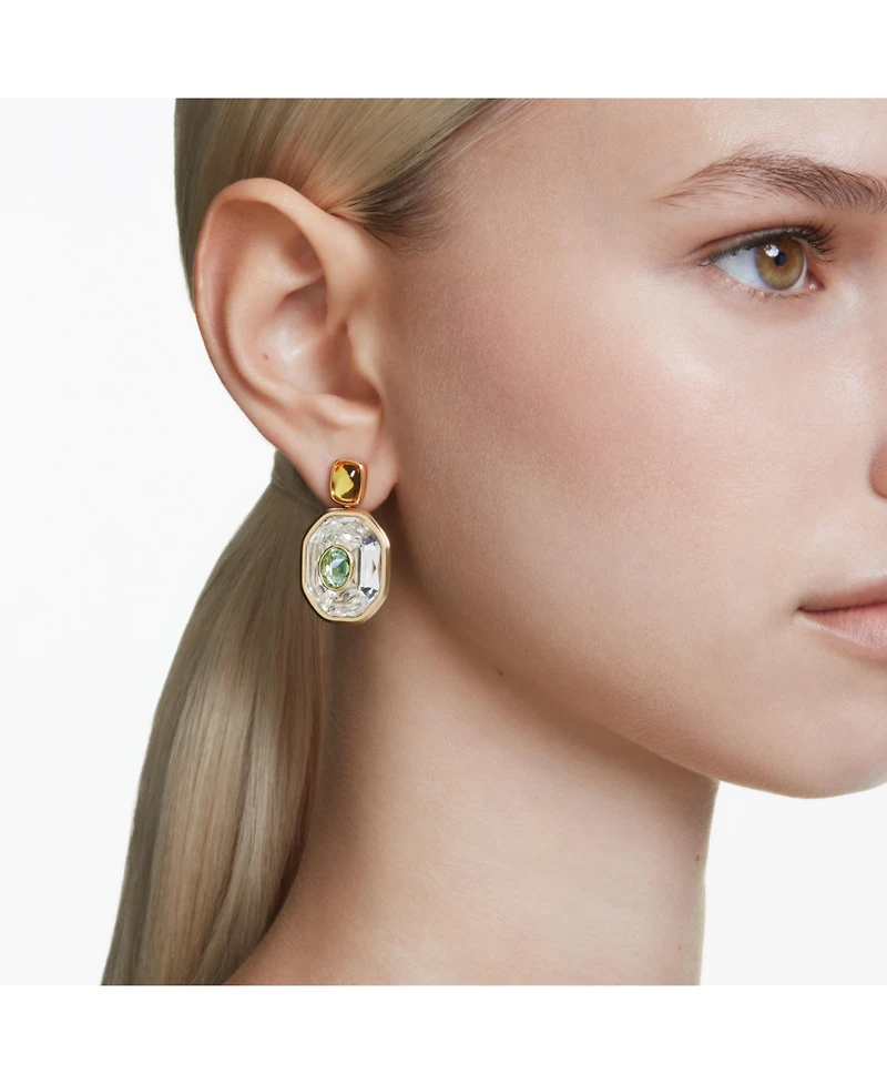 Swarovski Chroma Gold-Tone Plated Octagon Cut Drop Earrings