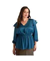 June + Vie Women's Satin Peplum Top