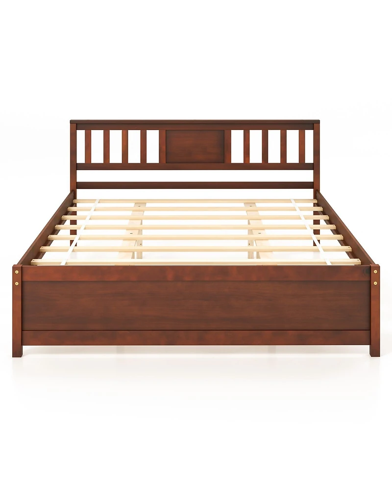 Wooden Platform Bed with Headboard and Slat Support
