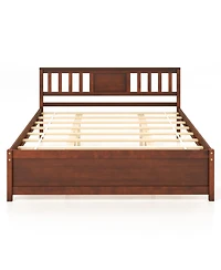 Wooden Platform Bed with Headboard and Slat Support