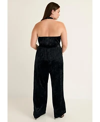 June + Vie Women's Crushed Velvet Halterneck Jumpsuit