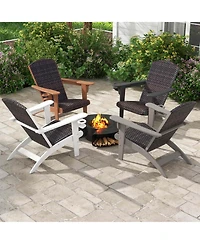 Patio Adirondack Chair with Rattan Padded Seat Wide Armrests & Hidden Cupholder