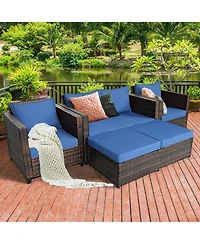 5 Pieces Patio Cushioned Rattan Furniture Set