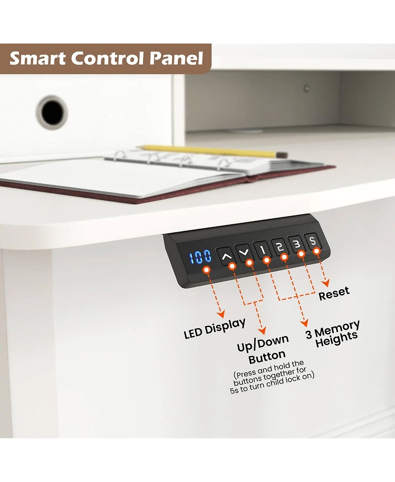 55"x 24" Electric Standing Desk with 2 Drawers Monitor Stand Storage Shelf