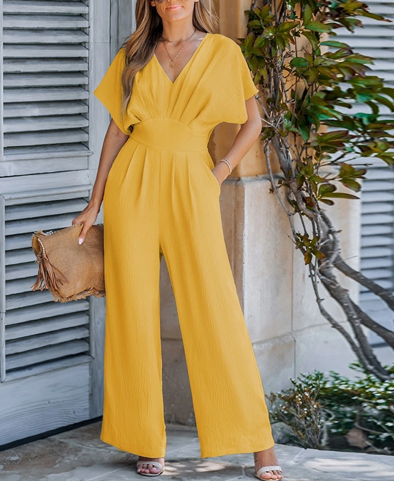Cupshe Women's V-Neck Short Sleeve Straight Leg Jumpsuit